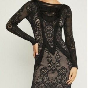 BCBG Black Fringe-trimmed Lace Gown Formal Dress